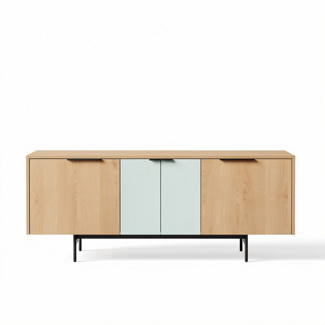 Wooden sideboard with sliding doors and metal legs 150 x 40 x 70cm