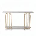 Marble top console table with gold metal frame and lower shelf 120 x 40 x 75cm