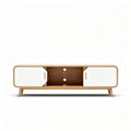 Wooden TV stand with white doors and open storage 150 x 40 x 45cm
