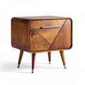 Wooden nightstand with geometric drawer design and tapered legs 45 x 40 x 50cm