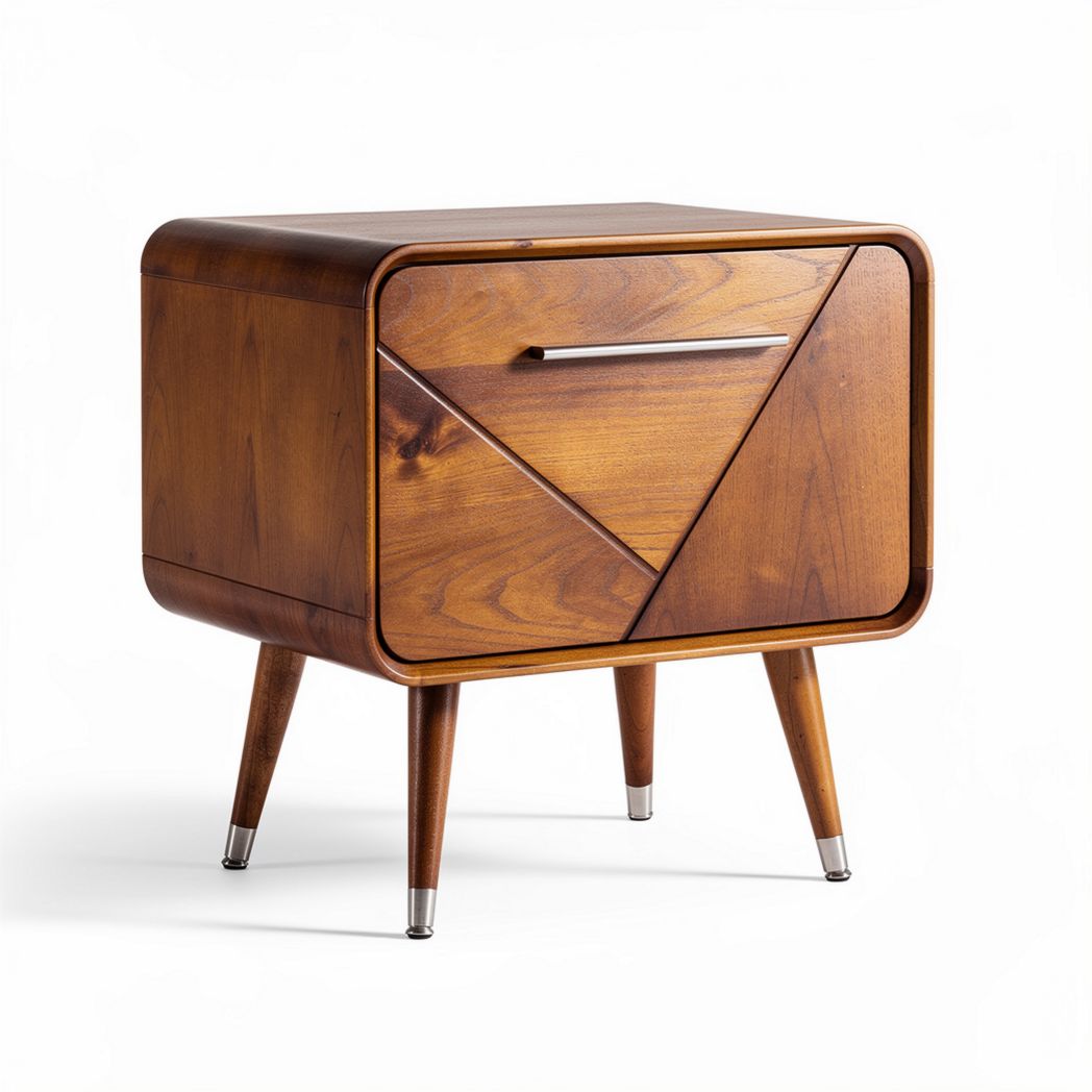 Wooden nightstand with geometric drawer design and tapered legs 45 x 40 x 50cm