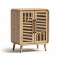 Wooden storage cabinet with slatted doors and tapered legs 70 x 40 x 90cm