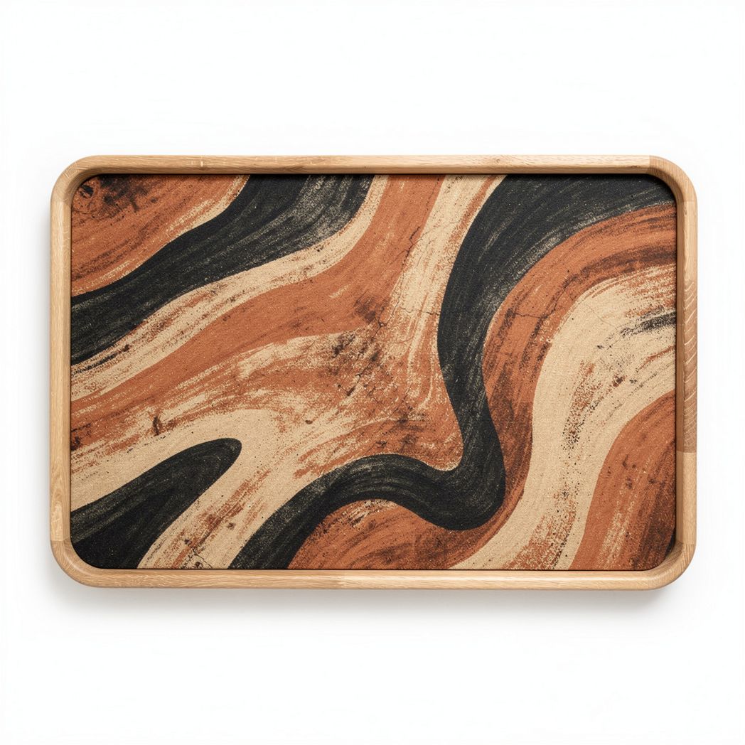 Wooden serving tray with abstract design 30 x 20 x 3cm for dining or decor