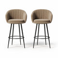 Bar stool set with fabric upholstered seat and metal legs in beige color