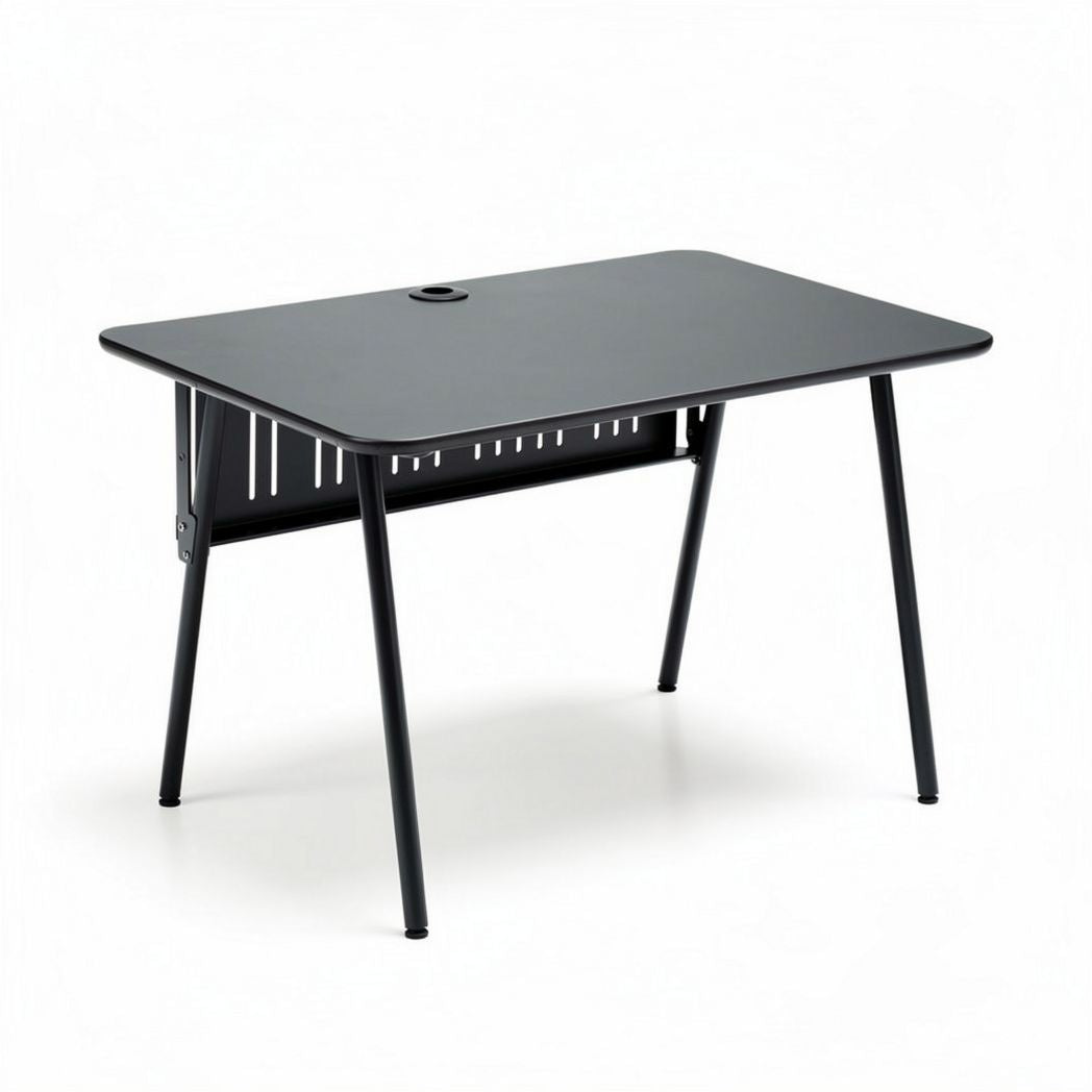 Black metal frame desk with storage and cable management 120 x 60 x 75cm