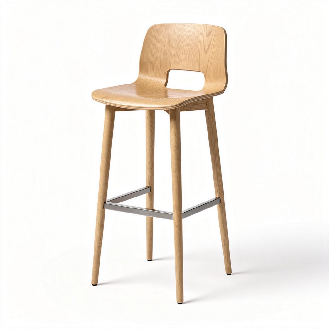 Wooden bar stool with steel footrest for kitchen or dining use 45 x 45 x 110cm