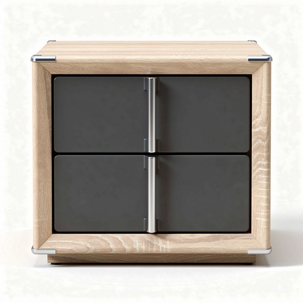 Wooden storage cabinet with two drawers in black and natural finish 60 x 60 x 60cm