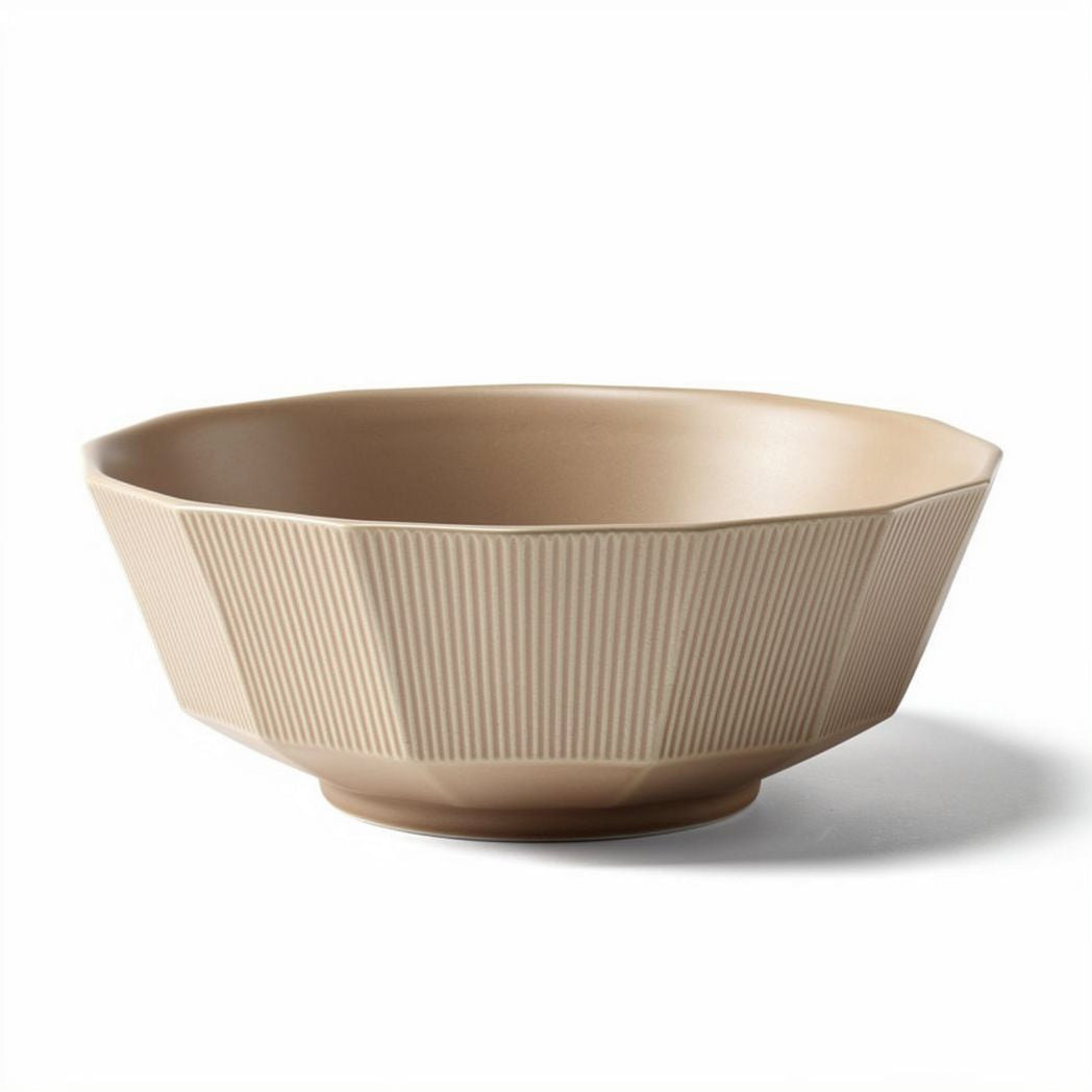Ceramic bowl for serving food 20 x 20 x 8cm beige color ribbed design