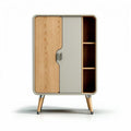 Wooden cabinet with two doors and open shelves in natural oak finish 80 x 40 x 120cm