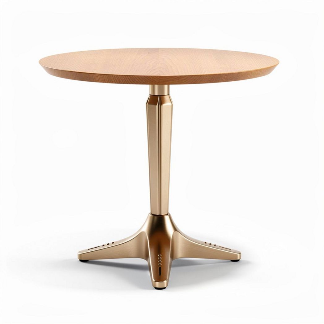 Wooden round dining table with gold metal base 75 x 75 x 75cm