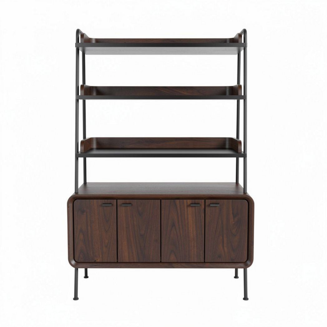 Wooden shelving unit with metal frame and cabinet storage 100 x 40 x 180cm