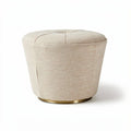 Upholstered round ottoman in beige fabric with gold base 45 x 45 x 40cm
