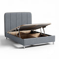 Upholstered storage bed frame with grey fabric and wooden base 200 x 160 x 40cm