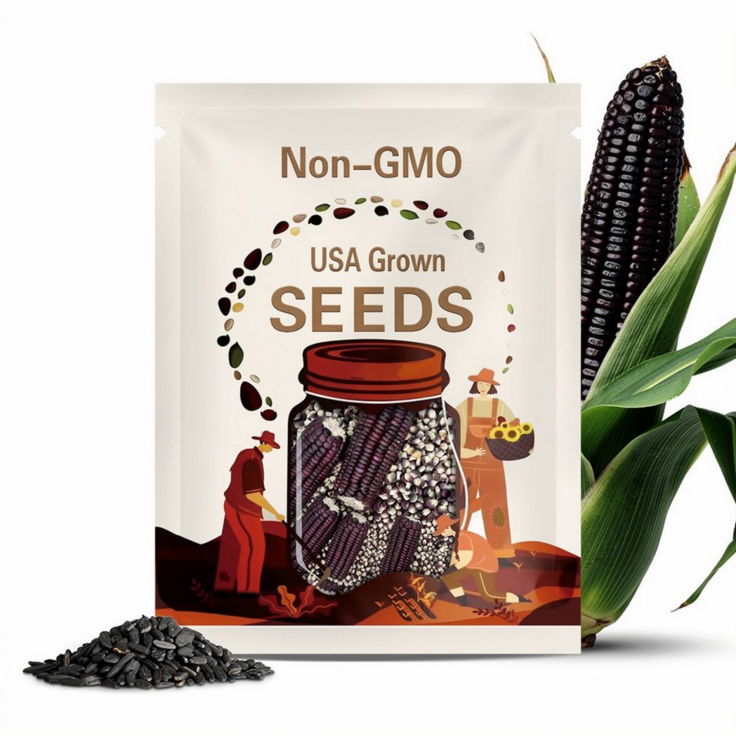 Black organic sticky corn seeds, 黑色有机糯玉米种子，30 seeds